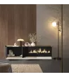 Mueble TV suspendido con chimenea eléctrica y luces LED