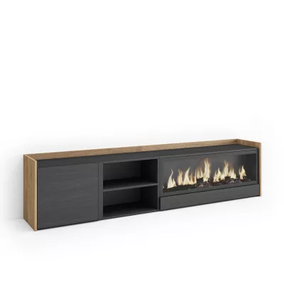 Mueble TV con chimenea eléctrica | negro y roble