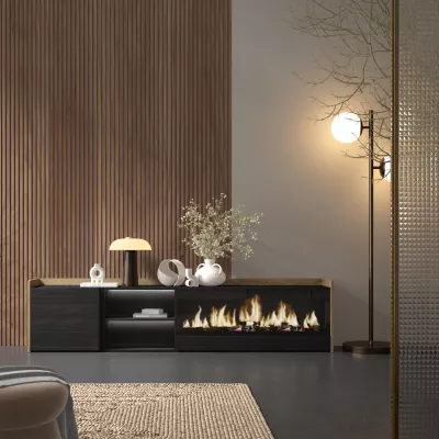 Mueble TV con chimenea eléctrica y luces LED