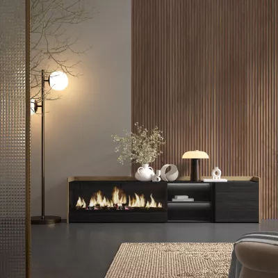 Mueble TV con chimenea eléctrica y luces LED