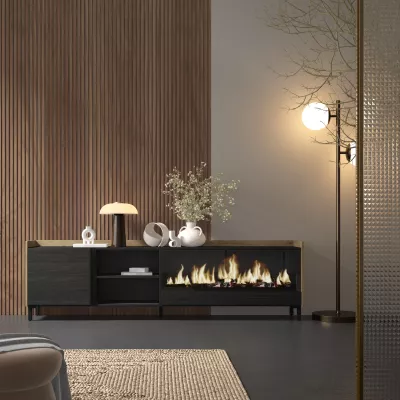 Meuble TV avec cheminée électrique et design industriel