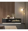 Mueble TV suspendido con chimenea eléctrica y luces LED