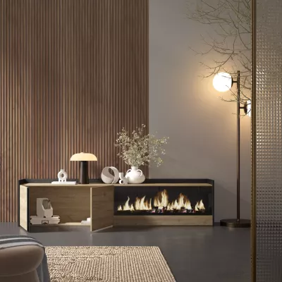 Mueble TV con chimenea eléctrica roble y negro 212x35x50cm