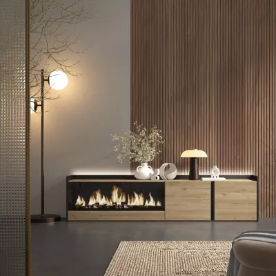 Mueble TV con chimenea eléctrica y luces LED