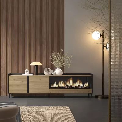 Meuble TV avec cheminée électrique style industriel