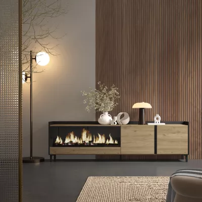 Mueble TV con chimenea eléctrica estilo industrial