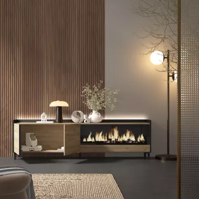 Meuble TV avec cheminée électrique et lumières LED style industriel