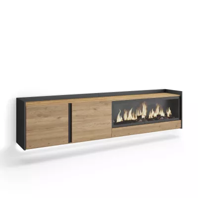 Meuble TV suspendu avec cheminée électrique et lumières LED