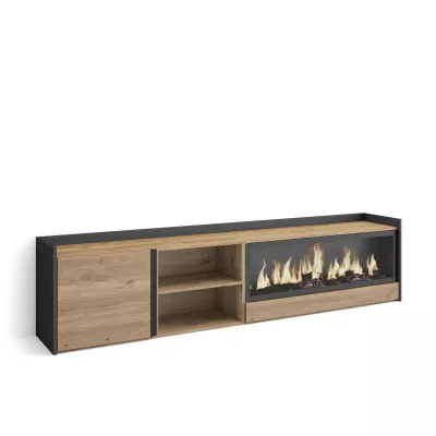 Meuble TV avec cheminée électrique | Chêne et noir
