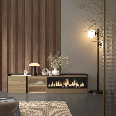 Meuble TV avec cheminée électrique et lumières LED