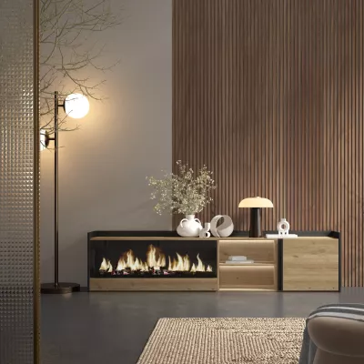 Meuble TV avec cheminée électrique et lumières LED