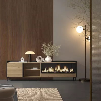 Meuble TV avec cheminée électrique style industriel