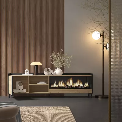 Meuble TV avec cheminée électrique style industriel