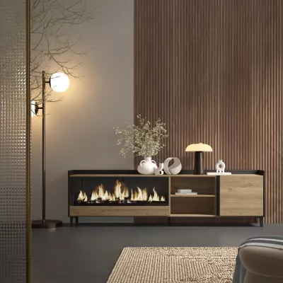 Mueble TV con chimenea eléctrica estilo industrial