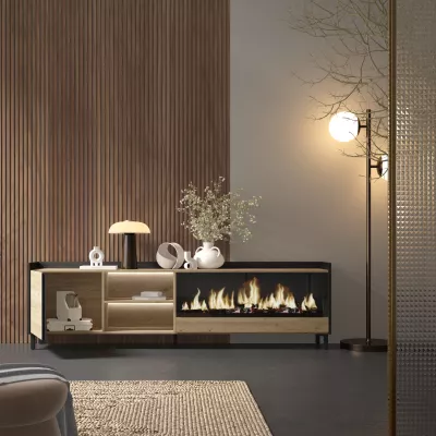 Mueble TV con chimenea eléctrica y luz LED estilo industrial