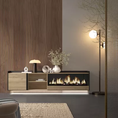 Meuble TV avec cheminée électrique et lumières LED