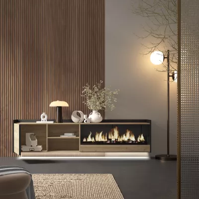 Mueble TV con chimenea eléctrica y luces LED