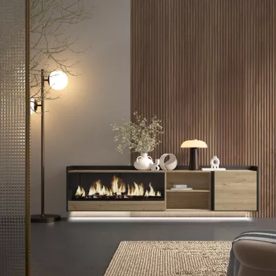 Mueble TV con chimenea eléctrica y luces LED