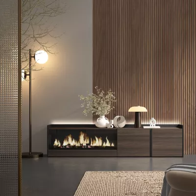 Meuble TV avec cheminée électrique et lumières LED