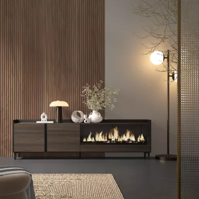 Mueble TV chimenea eléctrica roble/negro 212x61x35cm