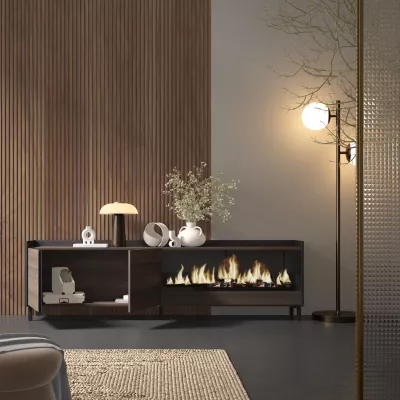 Mueble TV chimenea eléctrica roble/negro 212x61x35cm