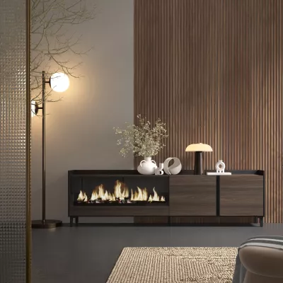 Mueble TV chimenea eléctrica roble/negro 212x61x35cm