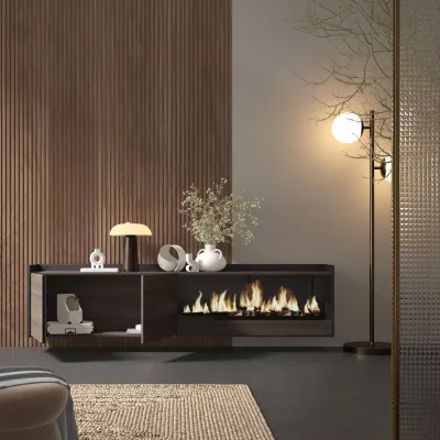 Meuble TV suspendu avec cheminée électrique