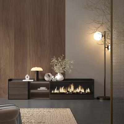 Mueble TV con chimenea eléctrica y luces LED