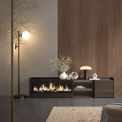 Mueble TV con chimenea eléctrica y luces LED