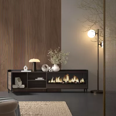 Meuble TV avec cheminée électrique style industriel