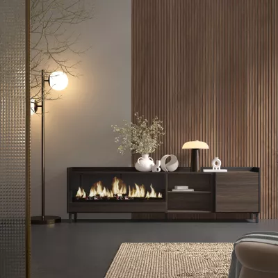 Meuble TV avec cheminée électrique style industriel