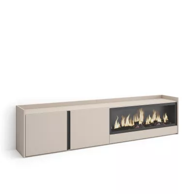 Mueble TV con chimenea eléctrica beige