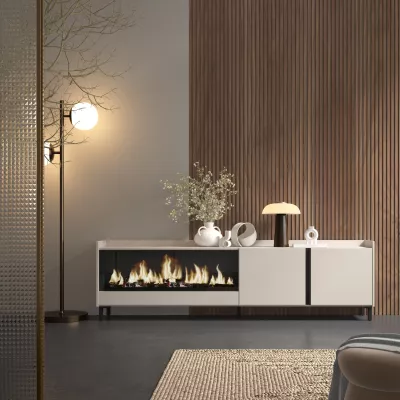 Mueble TV con chimenea eléctrica y diseño industrial