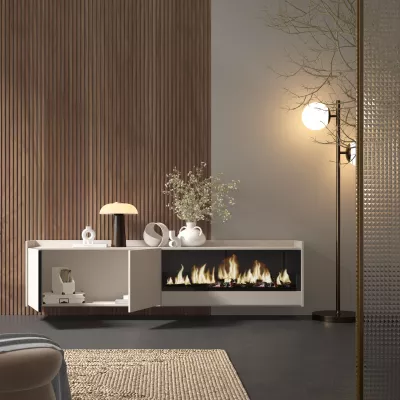 Mueble TV con chimenea eléctrica colgado beige 212x50x35cm
