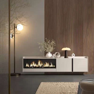 Mueble TV con chimenea eléctrica colgado beige 212x50x35cm