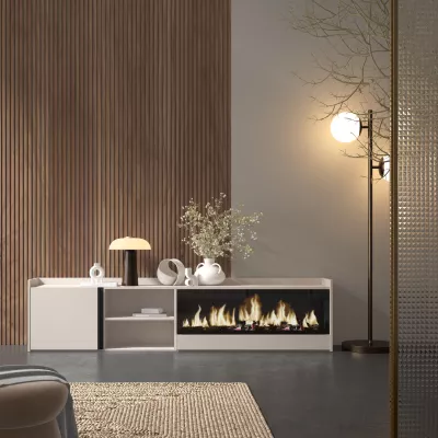 Meuble TV avec cheminée électrique Beige