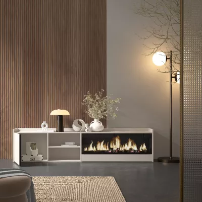 Mueble TV con chimenea eléctrica Beige