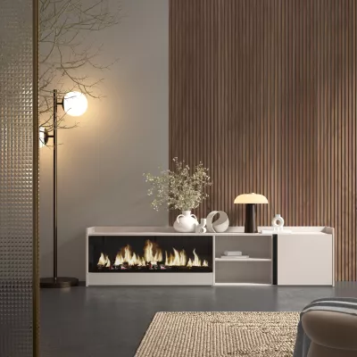 Mueble TV con chimenea eléctrica Beige