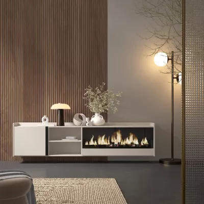 Mueble TV con chimenea eléctrica suspendido