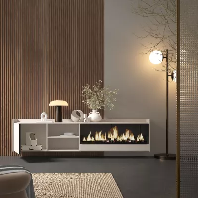 Mueble TV con chimenea eléctrica suspendido