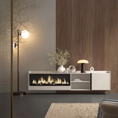 Mueble TV con chimenea eléctrica suspendido