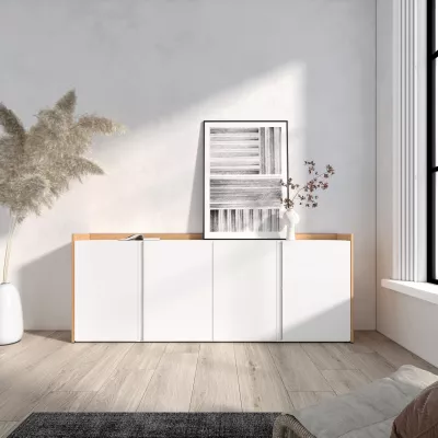 Aparador con armario/zapatero blanco roble soft 207x80x35cm