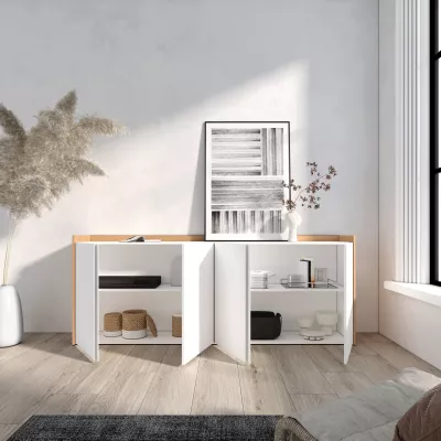 Aparador con armario/zapatero blanco roble soft 207x80x35cm