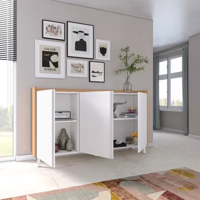 Buffet clair design industriel | Blanc et chêne