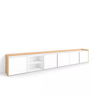 Mueble TV claro | Blanco y roble | 309x50x35cm
