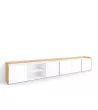 Mueble TV con almacenaje blanco y roble soft 309x35x50cm
