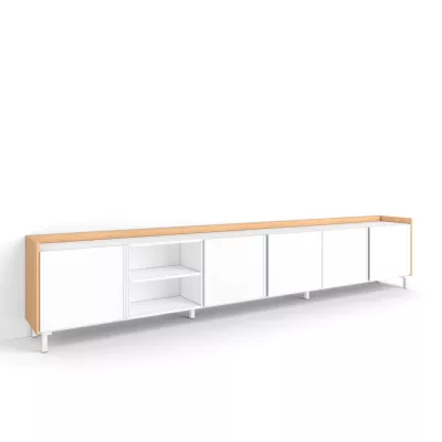 Meuble TV clair au design industriel | blanc et chêne