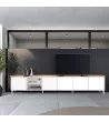 Meuble TV clair au design industriel | blanc et chêne