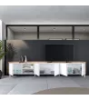 Meuble TV clair au design industriel | blanc et chêne