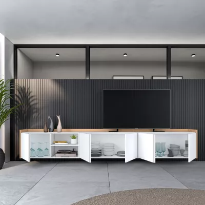 Mueble TV suspendido claro | Blanco y roble